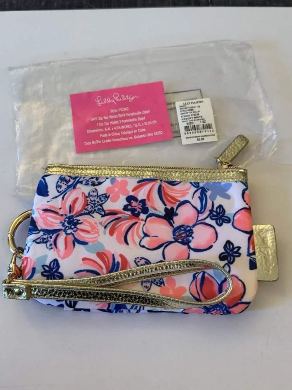 Lilly Pulitzer Resort White Party Like a Lobster Zip Top Wallet Wristlet New D18